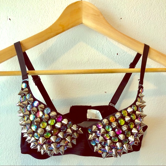 Other - Black costume or festival bra with spikes and gems